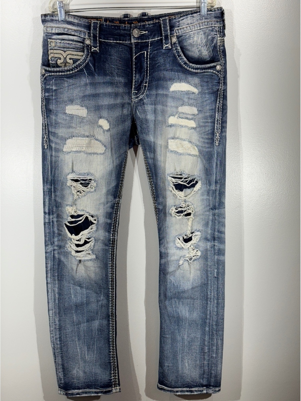 Rock Revival Stan Slim Straight Distressed Jeans Size 36